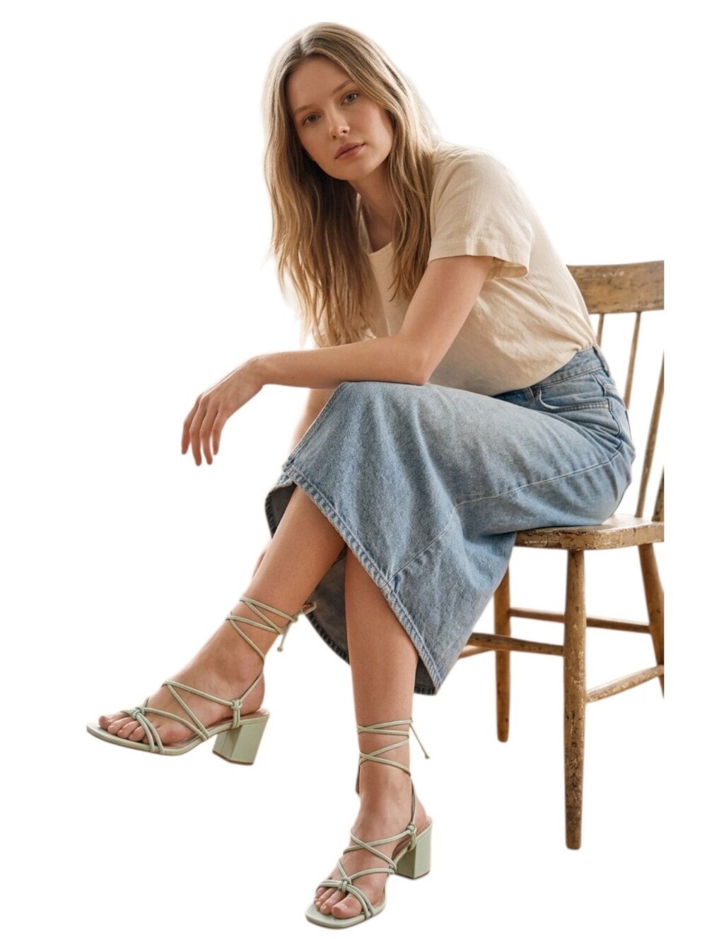 Lulus Reney Strappy Lace-Up 2.5" Chunky Heel Sandals in Mint Green